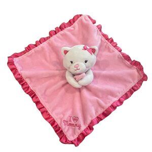 Magic Years Pink White Cat Security Blanket Lovey I Love Mommy Rattle Satin Trim